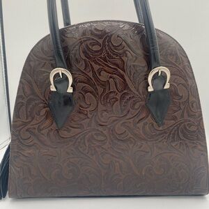 Vtg NWT Donald J Pliner Western Shoulder Bag Purse Embossed Leather